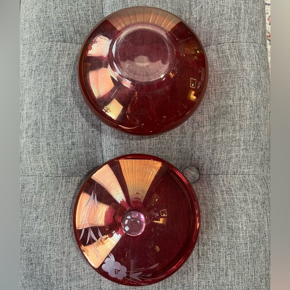 Elegant Red Glass Candy Dish with Lid - Picture 5 of 5